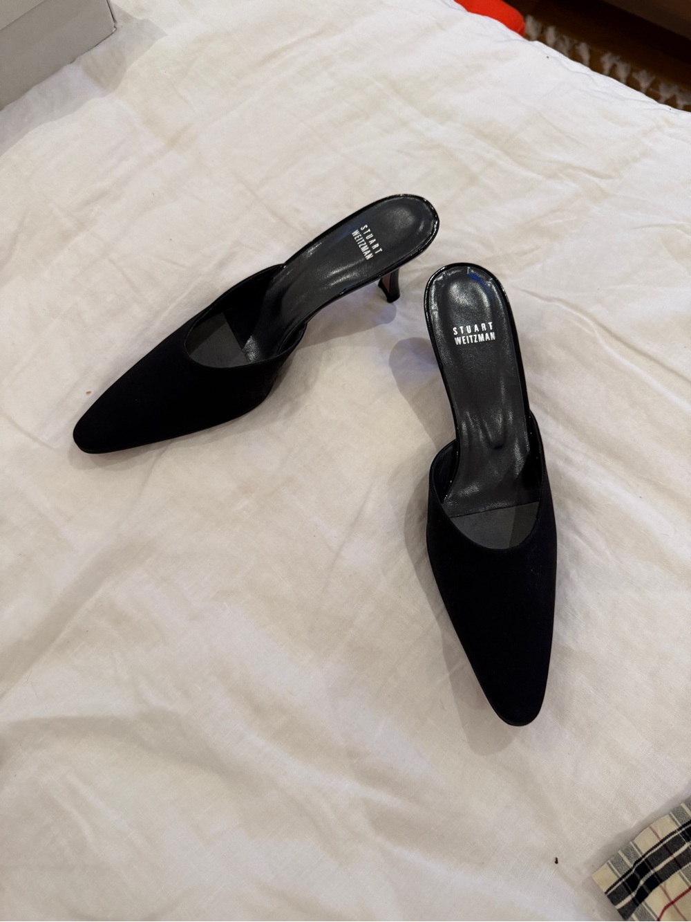 Stuart Weitzman Womens Slide On Pointed Toe Mules Heels Black Size 9.5 Narrow LL